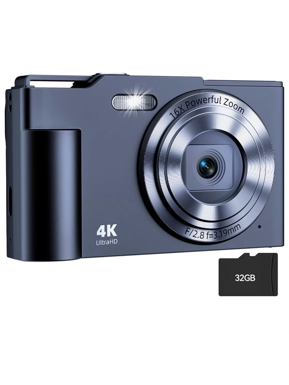 Digital Camera, FHD 4K Digital Point and Shoot Camera with 16X Zoom Anti Shake